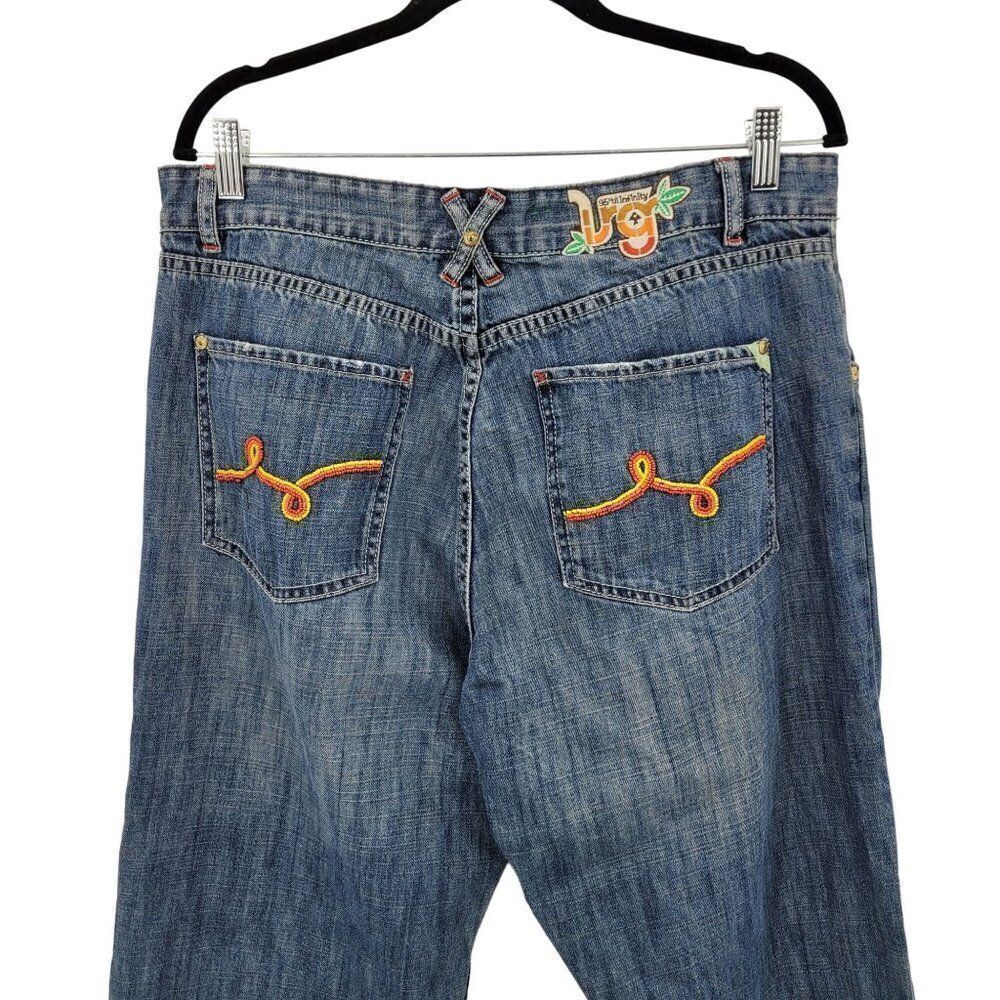 Vintage High Waisted Sea Bead Embroidered Jeans 36 Blue‎ Denim Rainbow Pockets